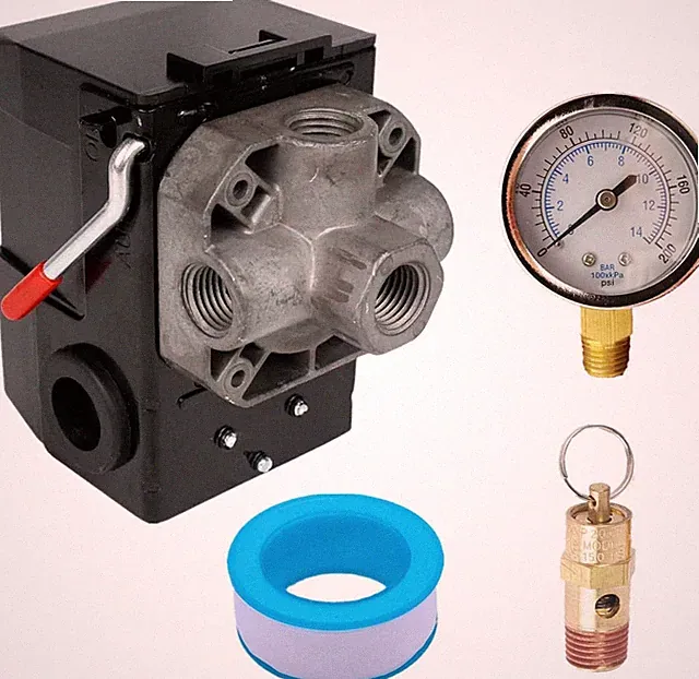 26 AMP H/D Pressure Switch Air Compressor 4 Port W/0-200 Psi Gauge & 150 Psi Po