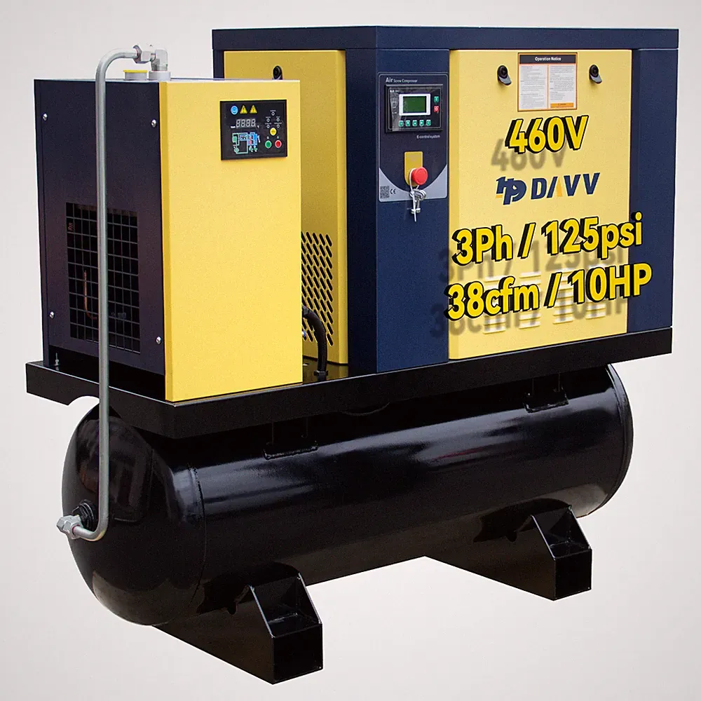 460V Rotary Screw Air Compressor 10 HP 3 Phase W/ Dryer and 80 Gallon ASME Tank