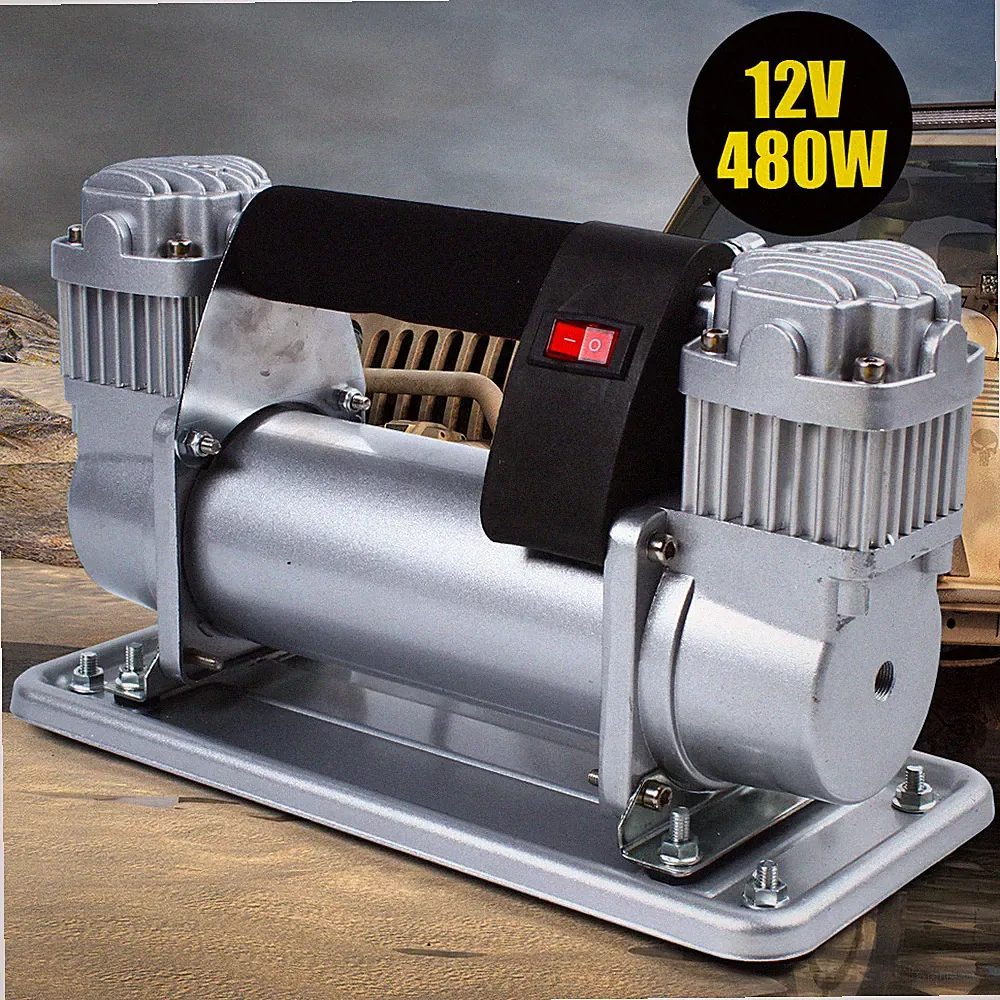480W 12V Heavy Duty Metal Dual Cylinder Pump Air Compressor Auto Tire Inflator