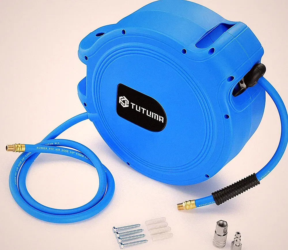 Professional Workshop Air Compressor Retractable 50Ft. Air Hose Reel w Fittings
